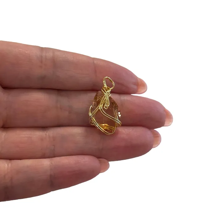 Peppy Beads Charm Necklaces 24Kt Gold Plated Wire Wrapped Rose Glass Charm