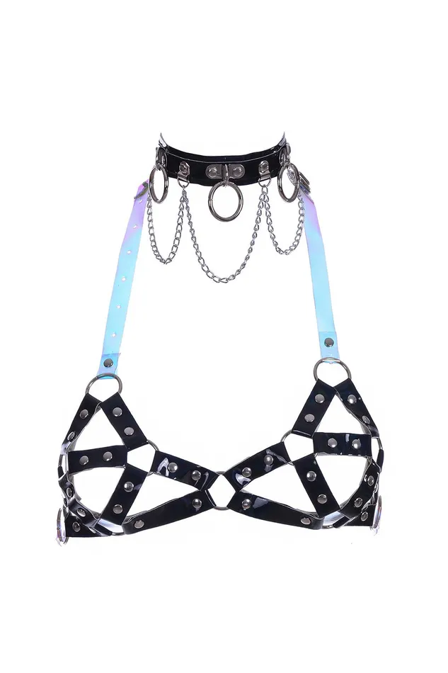 THE LUMi SHOP Rings Black Hologram Harness Top Chocker Set