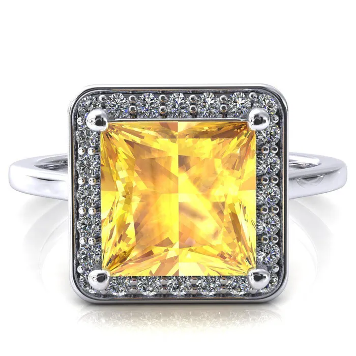 Rings Holly Princess Yellow Sapphire 4 Prong Pinpoint Floating Halo Scalloped Cathedral Ring Fire Brilliance 