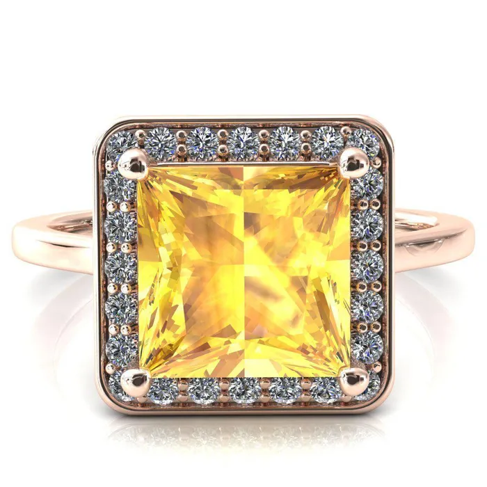 Rings Holly Princess Yellow Sapphire 4 Prong Pinpoint Floating Halo Scalloped Cathedral Ring Fire Brilliance 