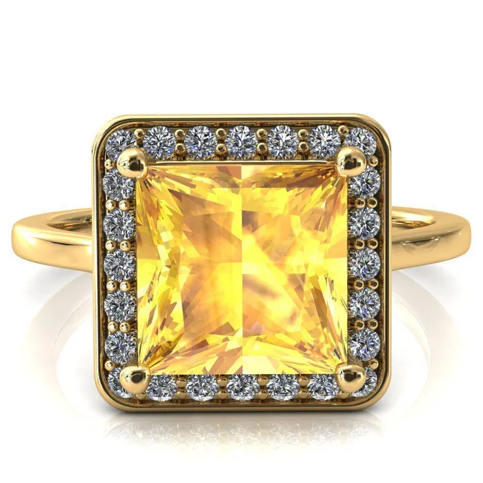 Rings Holly Princess Yellow Sapphire 4 Prong Pinpoint Floating Halo Scalloped Cathedral Ring Fire Brilliance 