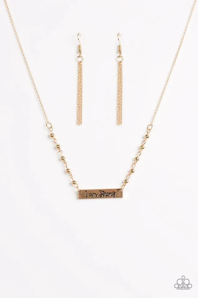 Necklaces Paparazzi Necklace I Am Strong Gold Paparazzi Jewelry