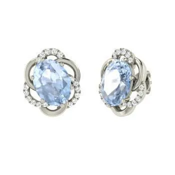 Aquamarine Natural Earth Mined Diamonds 1050 Carats Stud Halo Earrings 14K White Gold GB Earrings Aquamarine Natural Earth Mined Diamonds 1050 Carats Stud Halo Earrings 14K White Gold GB Earrings