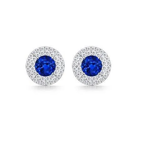 Earrings GB Ceylon Sapphire And Natural Earth Mined Diamonds 4 Ct Studs Earring 14K White Gold Earrings GB Ceylon Sapphire And Natural Earth Mined Diamonds 4 Ct Studs Earring 14K White Gold