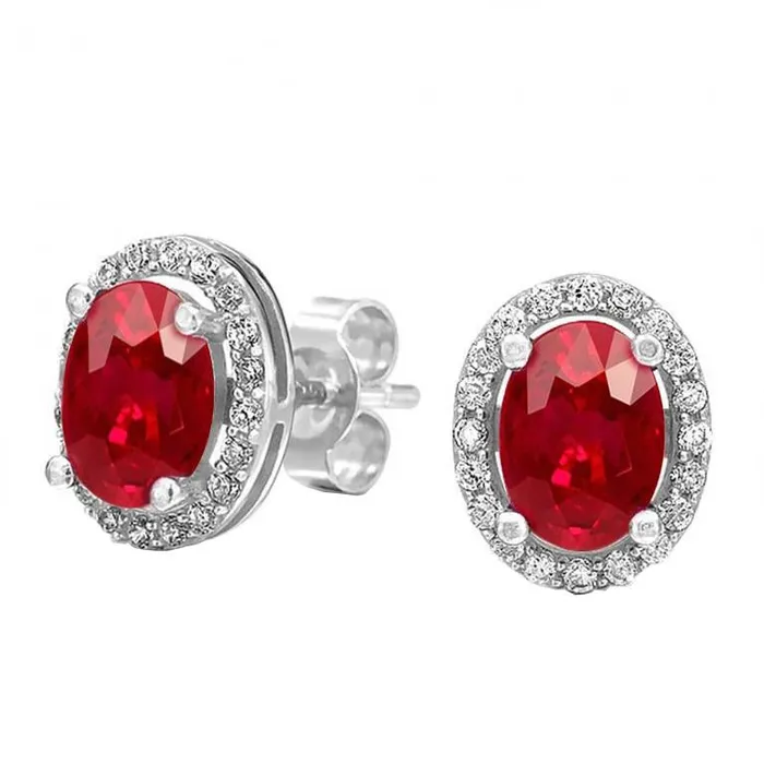 GB Earrings Prong Set Ruby And Natural Earth Mined Diamonds 850 Ct Studs Earrings 14K White Gold GB Earrings Prong Set Ruby And Natural Earth Mined Diamonds 850 Ct Studs Earrings 14K White Gold