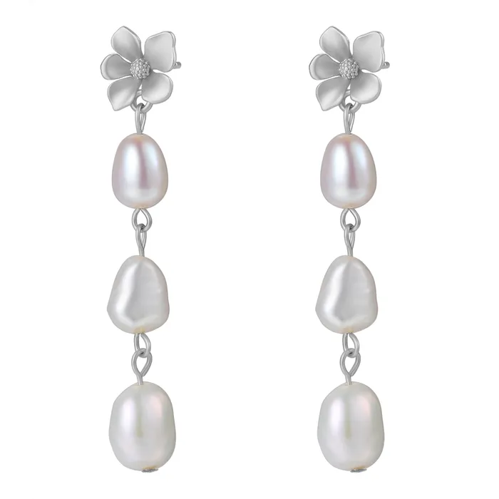 Hey Happiness Earrings Flower and Pearl Drop Earrings Sterling Silver Hey Happiness Earrings Flower and Pearl Drop Earrings Sterling Silver