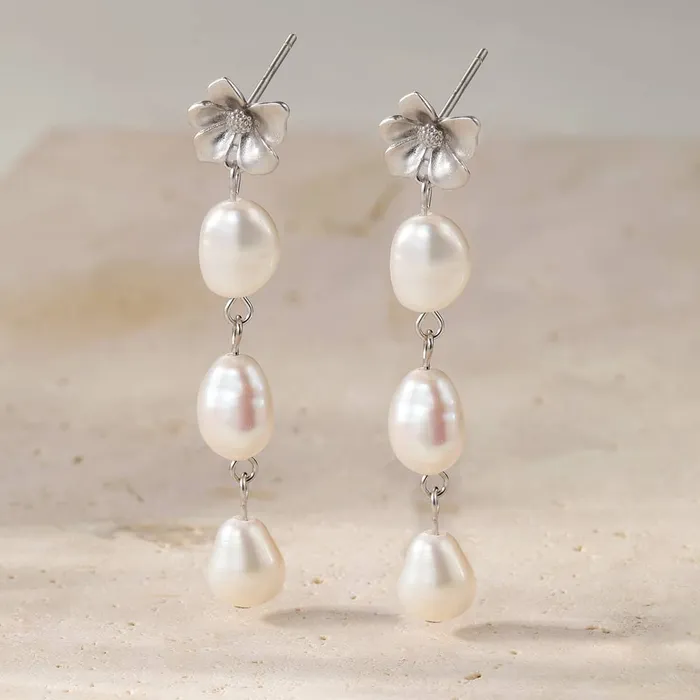 Hey Happiness Earrings Flower and Pearl Drop Earrings Sterling Silver Hey Happiness Earrings Flower and Pearl Drop Earrings Sterling Silver