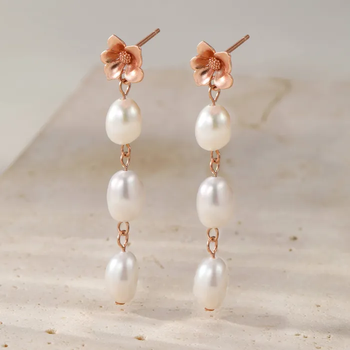 Hey Happiness Earrings Flower and Pearl Drop Earrings Sterling Silver Hey Happiness Earrings Flower and Pearl Drop Earrings Sterling Silver