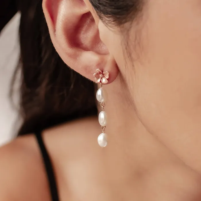 Hey Happiness Earrings Flower and Pearl Drop Earrings Sterling Silver Hey Happiness Earrings Flower and Pearl Drop Earrings Sterling Silver