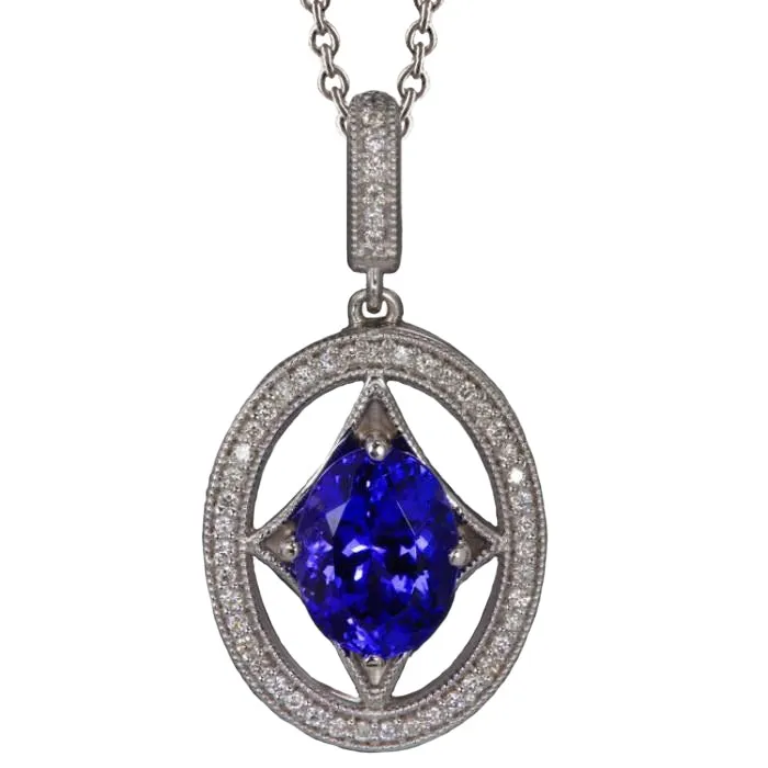Necklaces GB Blue Tanzanite And Natural Earth Mined Diamonds 300 Ct Pendant Necklace White Gold 14K Necklaces GB Blue Tanzanite And Natural Earth Mined Diamonds 300 Ct Pendant Necklace White Gold 14K