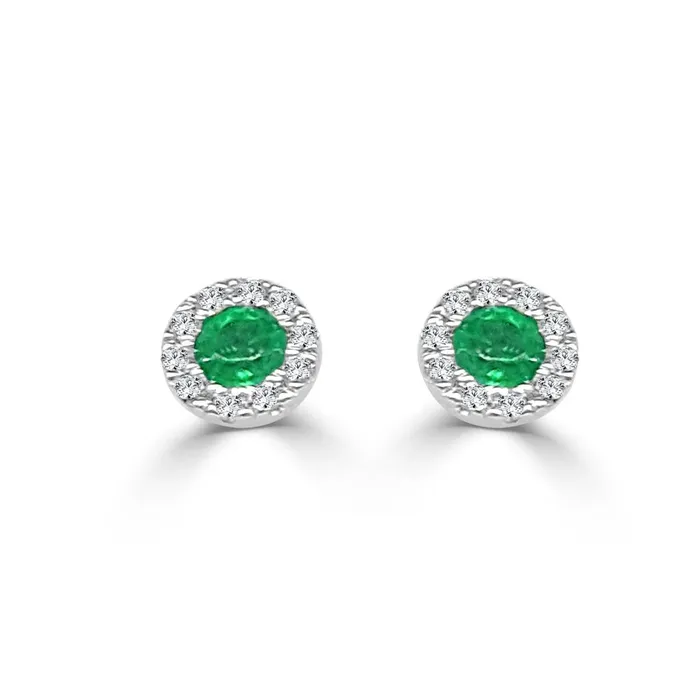 Prong Set 610 Carats Green Emerald And Natural Earth Mined Diamonds Stud Halo Earrings GB Earrings Prong Set 610 Carats Green Emerald And Natural Earth Mined Diamonds Stud Halo Earrings GB Earrings