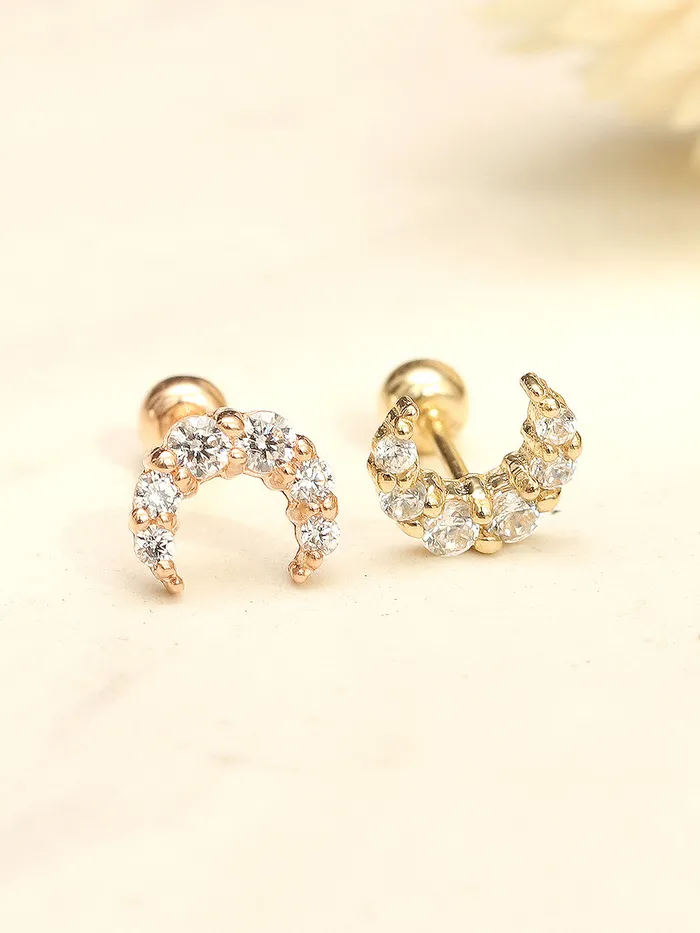 Earrings MinimalBijoux 14K Gold Crystal Crescent Earring 20G18G16G