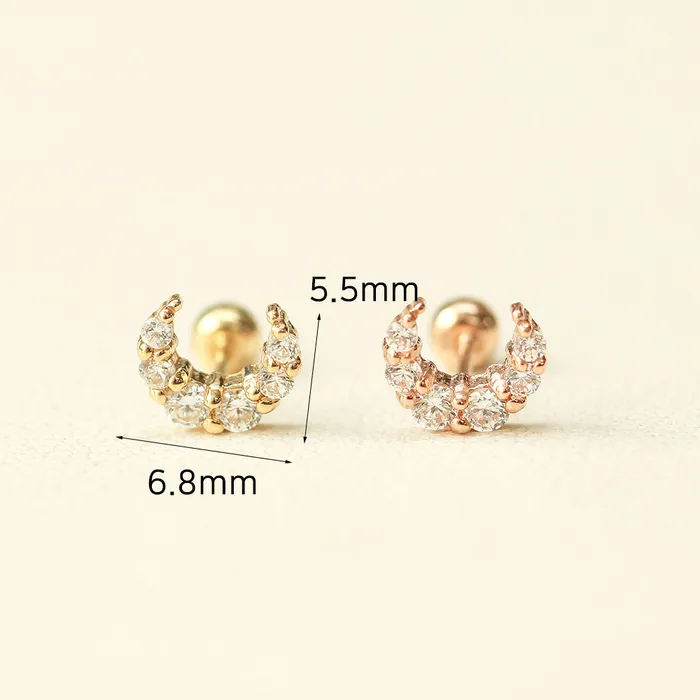 Earrings MinimalBijoux 14K Gold Crystal Crescent Earring 20G18G16G