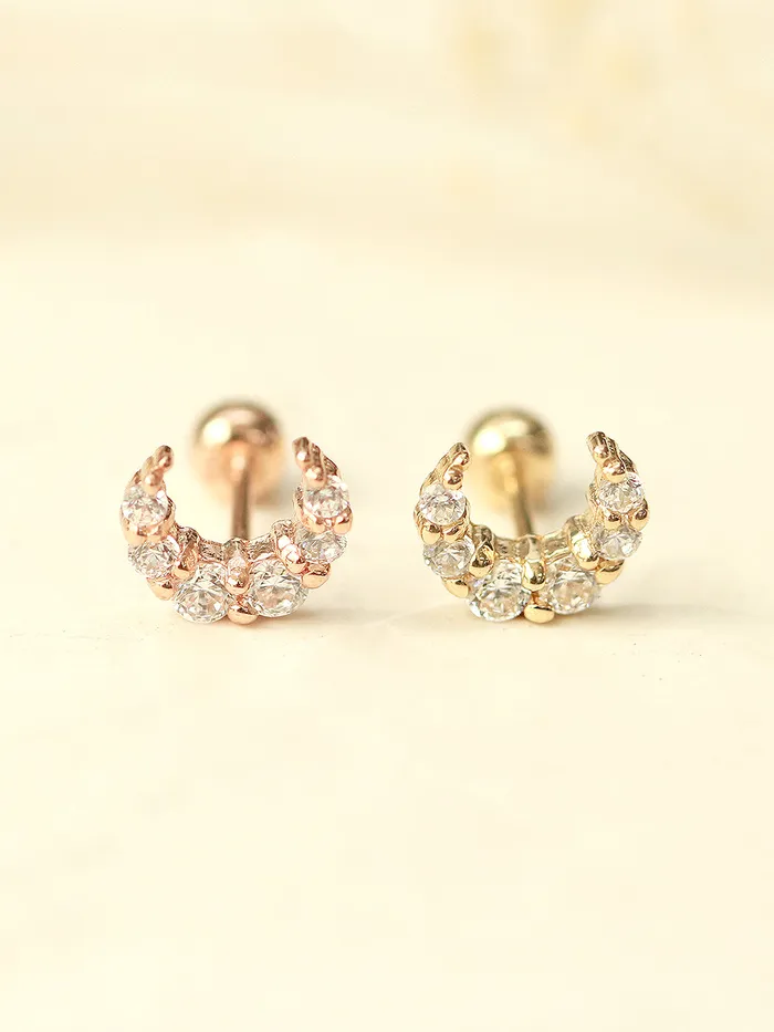 Earrings MinimalBijoux 14K Gold Crystal Crescent Earring 20G18G16G
