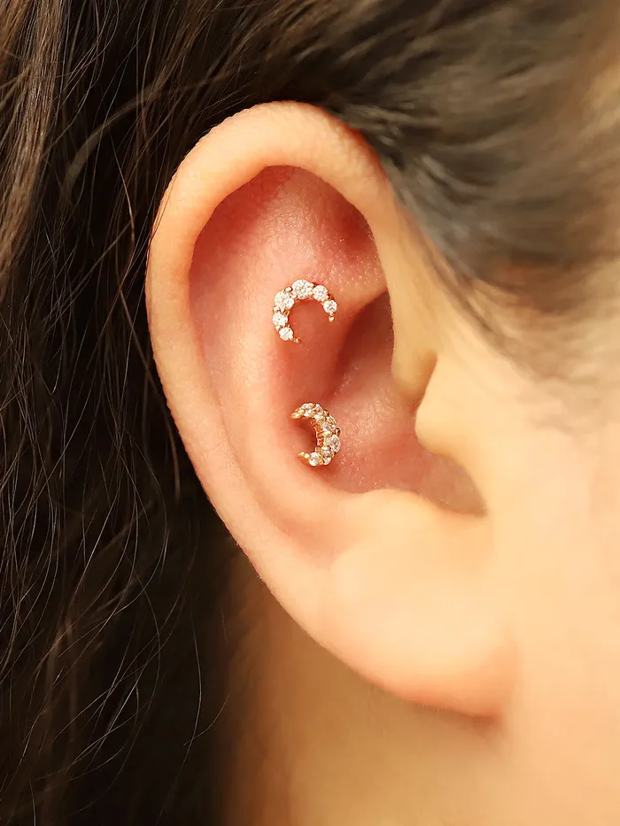 Earrings MinimalBijoux 14K Gold Crystal Crescent Earring 20G18G16G