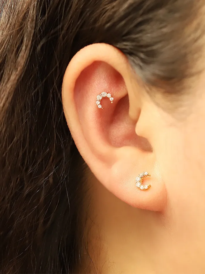 Earrings MinimalBijoux 14K Gold Crystal Crescent Earring 20G18G16G