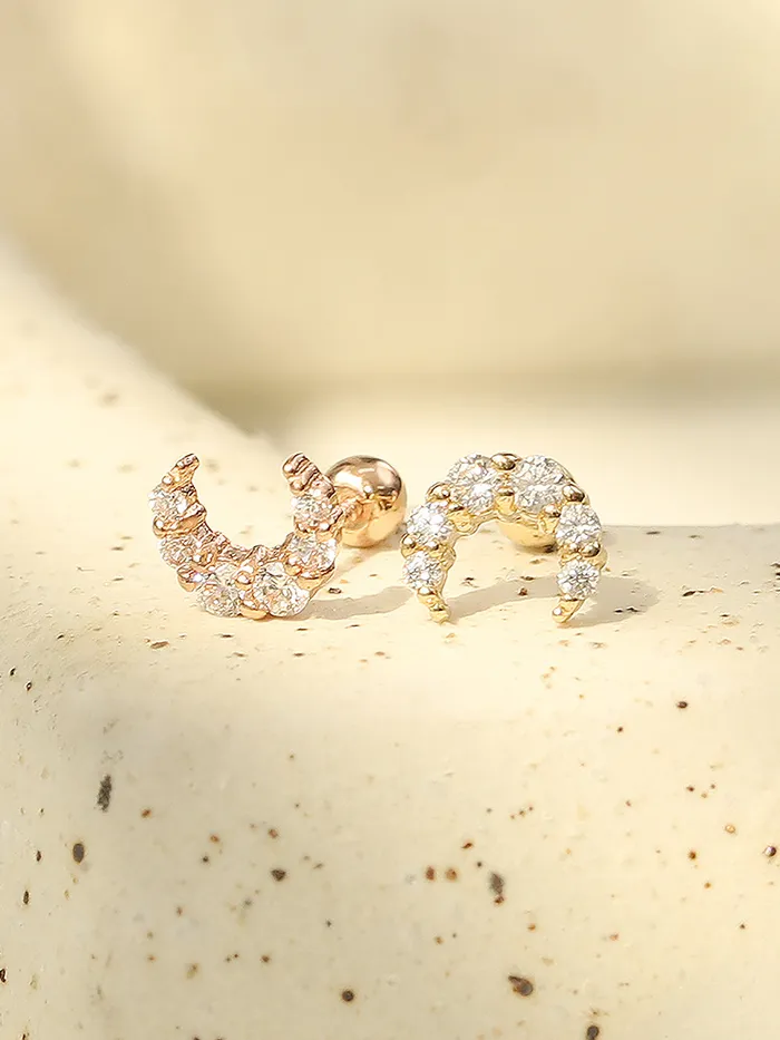 Earrings MinimalBijoux 14K Gold Crystal Crescent Earring 20G18G16G
