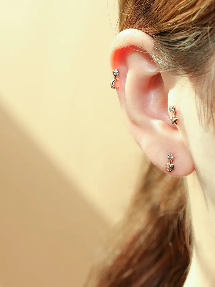 MinimalBijoux Earrings 14K 18K Symbol Star Crescent Heart and Clover Cartilage Hoop Earring