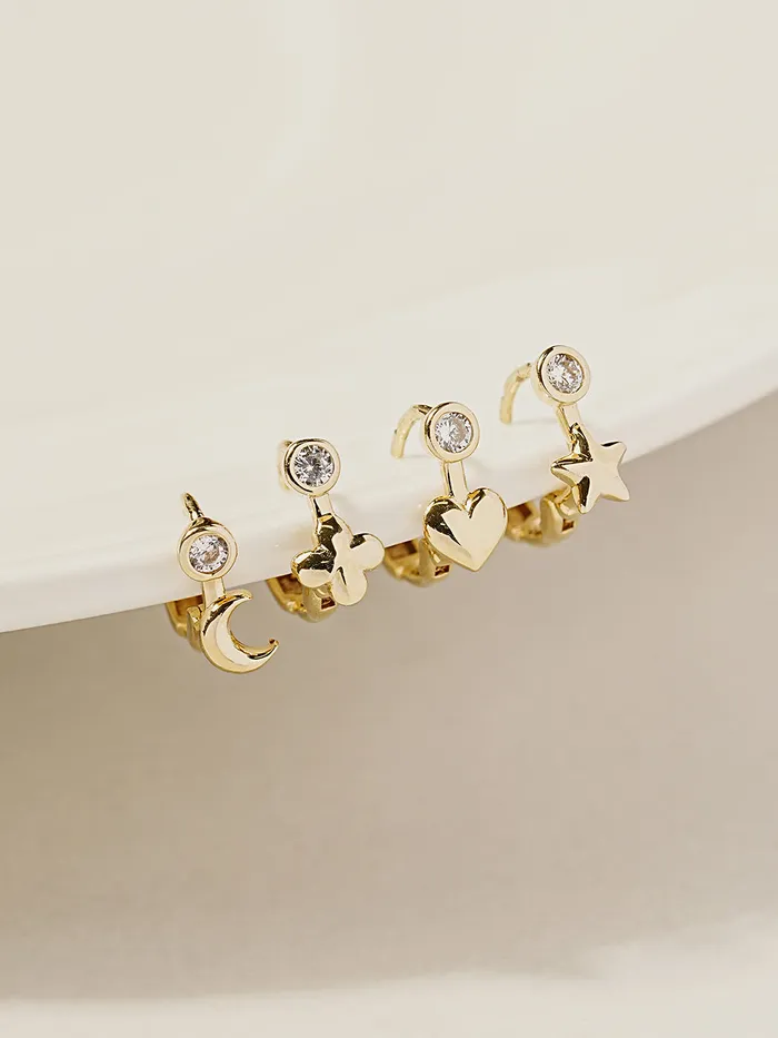 MinimalBijoux Earrings 14K 18K Symbol Star Crescent Heart and Clover Cartilage Hoop Earring