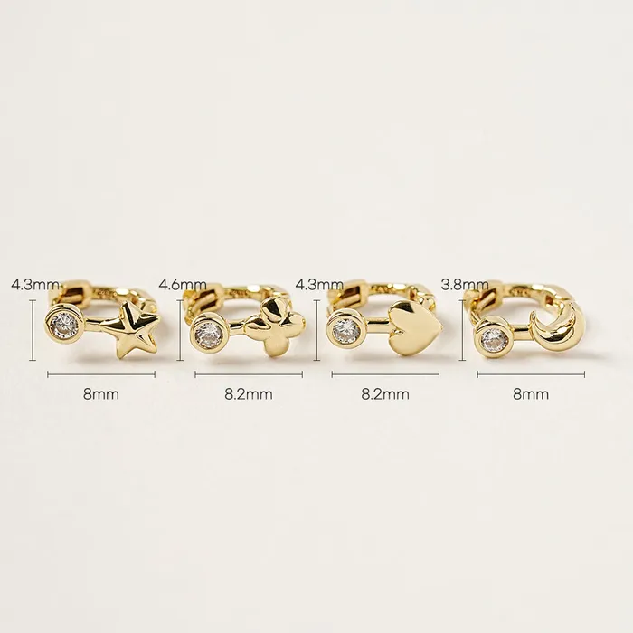 MinimalBijoux Earrings 14K 18K Symbol Star Crescent Heart and Clover Cartilage Hoop Earring