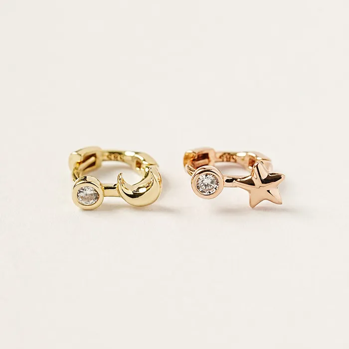 MinimalBijoux Earrings 14K 18K Symbol Star Crescent Heart and Clover Cartilage Hoop Earring