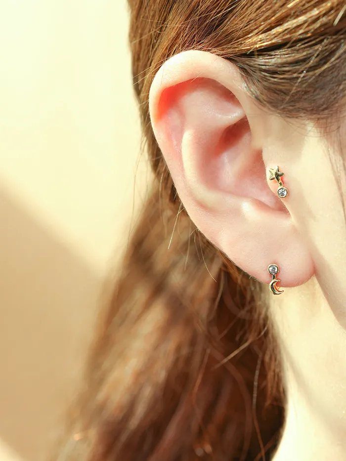 MinimalBijoux Earrings 14K 18K Symbol Star Crescent Heart and Clover Cartilage Hoop Earring