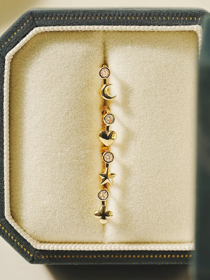 MinimalBijoux Earrings 14K 18K Symbol Star Crescent Heart and Clover Cartilage Hoop Earring