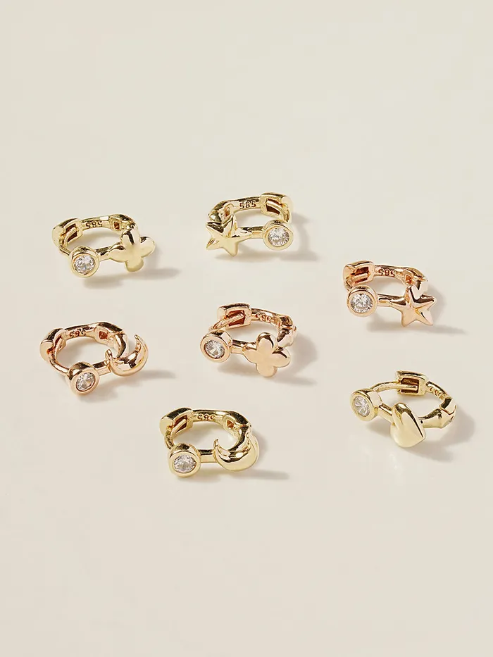 MinimalBijoux Earrings 14K 18K Symbol Star Crescent Heart and Clover Cartilage Hoop Earring