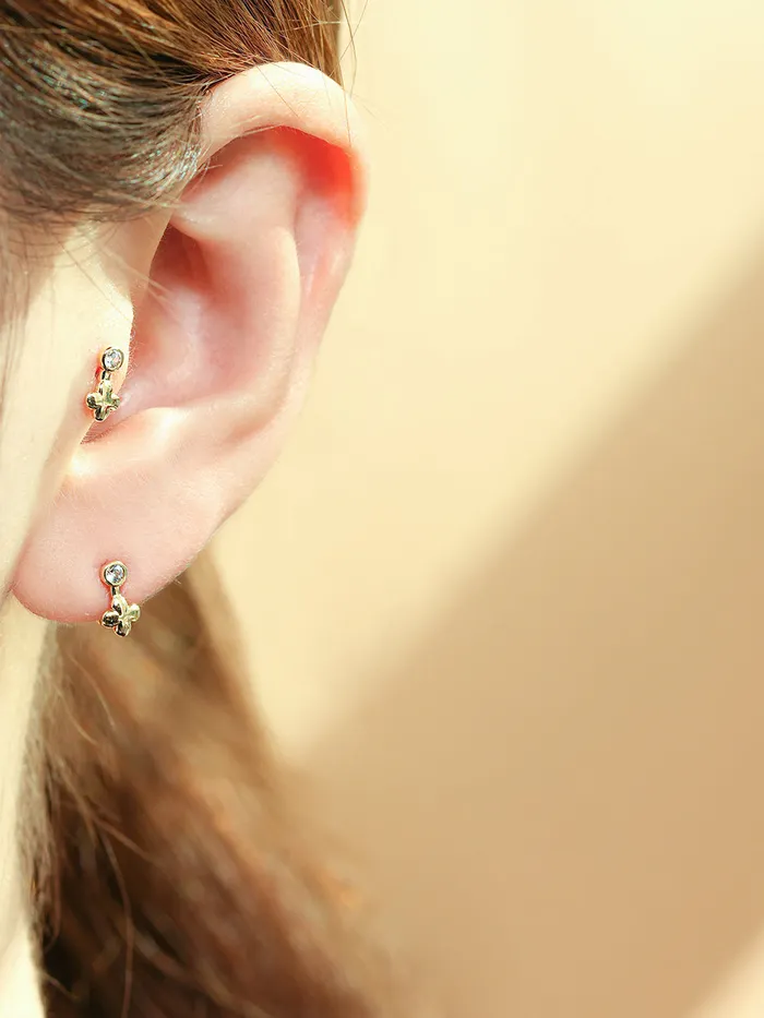 MinimalBijoux Earrings 14K 18K Symbol Star Crescent Heart and Clover Cartilage Hoop Earring