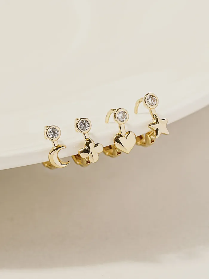 MinimalBijoux Earrings 14K 18K Symbol Star Crescent Heart and Clover Cartilage Hoop Earring