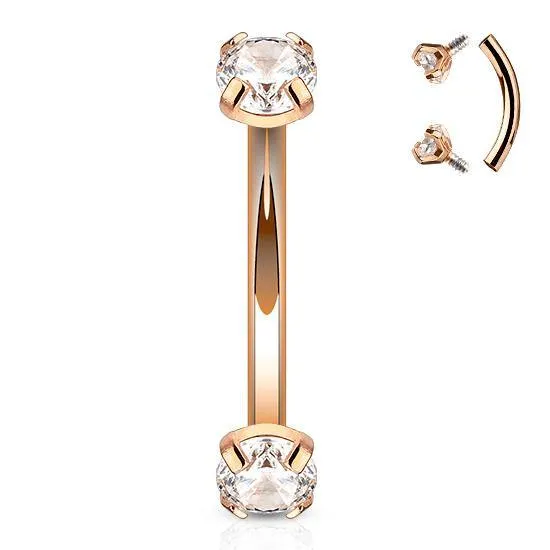 Prong CZ Rose Gold Curved Barbell Tulsa Body Jewelry Earrings