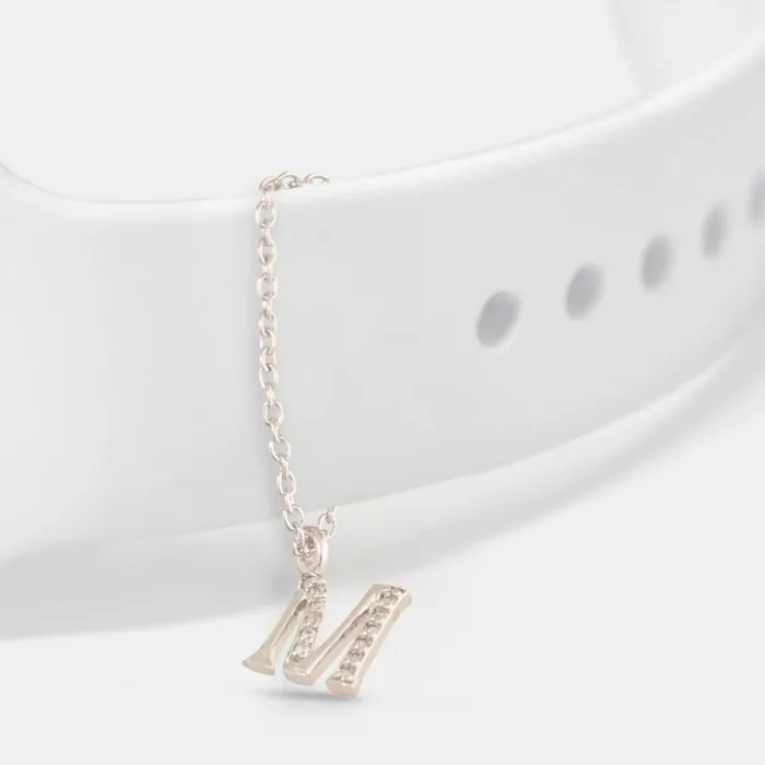 Alphabet CZ White Gold Plated Silver Watch Charm SILVER Charm Necklaces