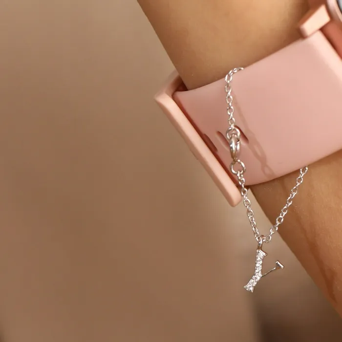 Alphabet CZ White Gold Plated Silver Watch Charm SILVER Charm Necklaces