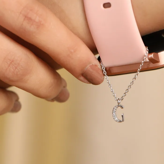 Alphabet CZ White Gold Plated Silver Watch Charm SILVER Charm Necklaces