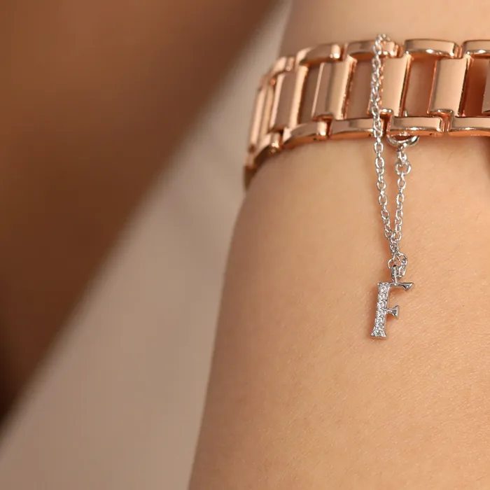 Alphabet CZ White Gold Plated Silver Watch Charm SILVER Charm Necklaces