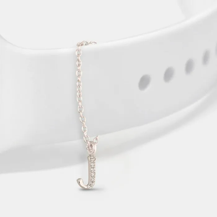 Alphabet CZ White Gold Plated Silver Watch Charm SILVER Charm Necklaces