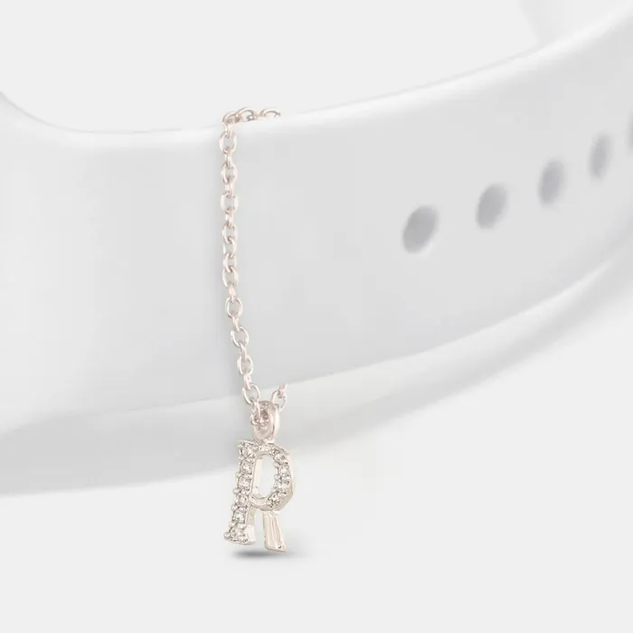 Alphabet CZ White Gold Plated Silver Watch Charm SILVER Charm Necklaces