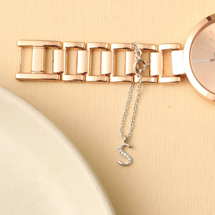 Alphabet CZ White Gold Plated Silver Watch Charm SILVER Charm Necklaces