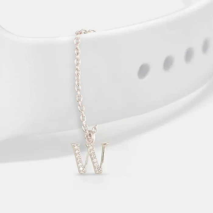 Alphabet CZ White Gold Plated Silver Watch Charm SILVER Charm Necklaces