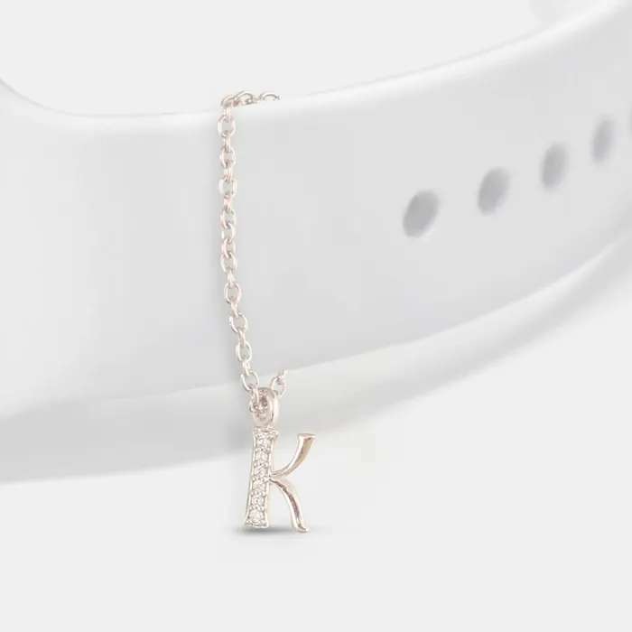 Alphabet CZ White Gold Plated Silver Watch Charm SILVER Charm Necklaces