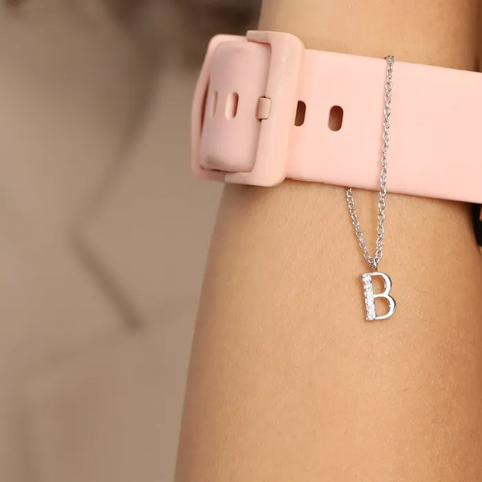 Alphabet CZ White Gold Plated Silver Watch Charm SILVER Charm Necklaces