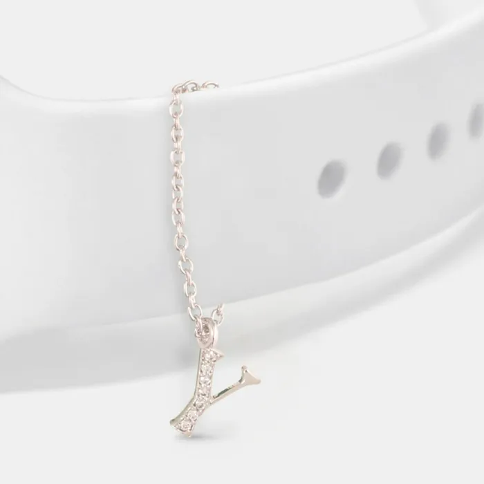 Alphabet CZ White Gold Plated Silver Watch Charm SILVER Charm Necklaces