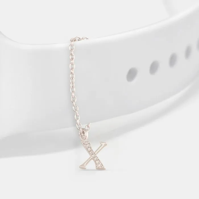 Alphabet CZ White Gold Plated Silver Watch Charm SILVER Charm Necklaces