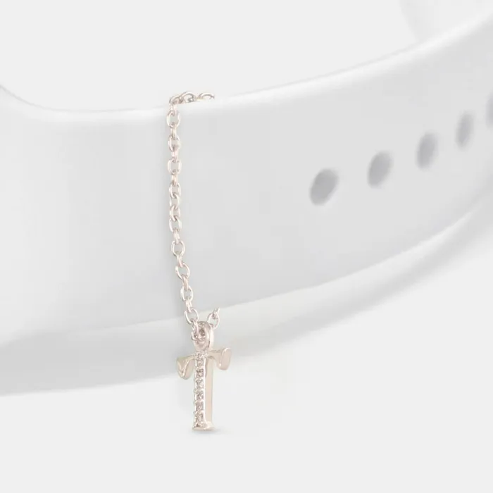 Alphabet CZ White Gold Plated Silver Watch Charm SILVER Charm Necklaces