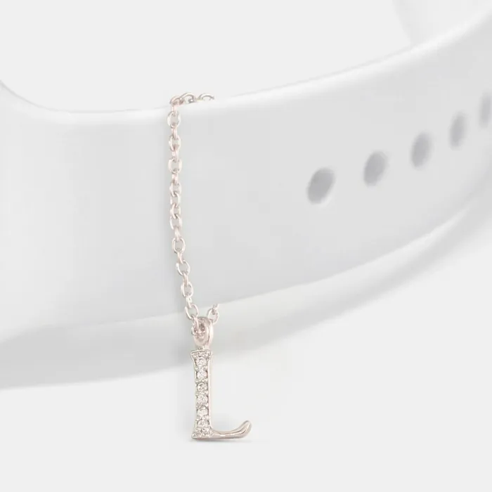 Alphabet CZ White Gold Plated Silver Watch Charm SILVER Charm Necklaces