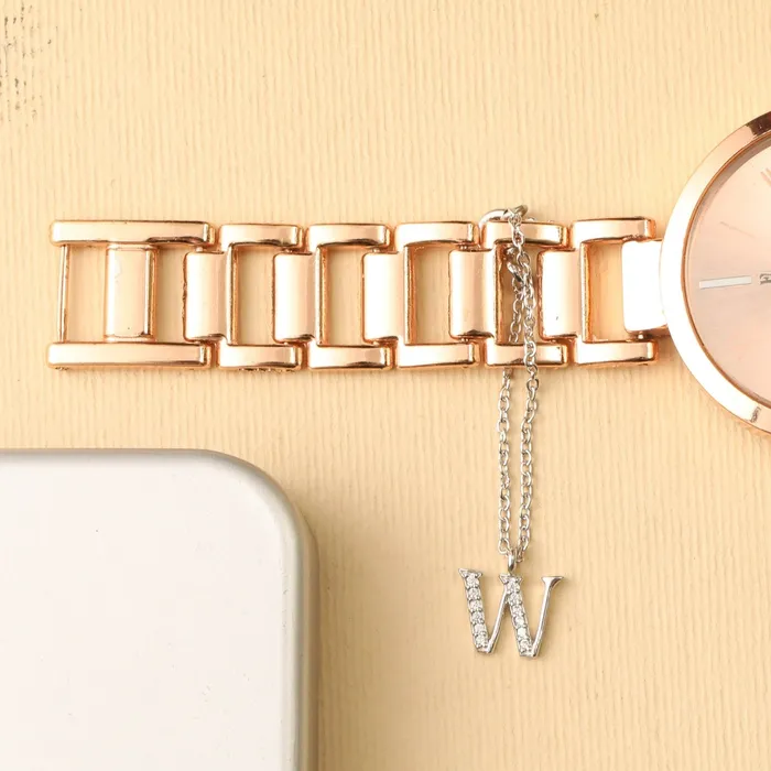 Alphabet CZ White Gold Plated Silver Watch Charm SILVER Charm Necklaces