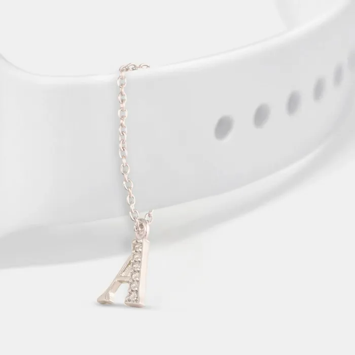 Alphabet CZ White Gold Plated Silver Watch Charm SILVER Charm Necklaces