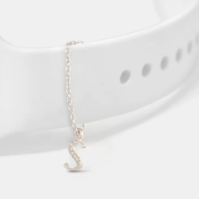 Alphabet CZ White Gold Plated Silver Watch Charm SILVER Charm Necklaces