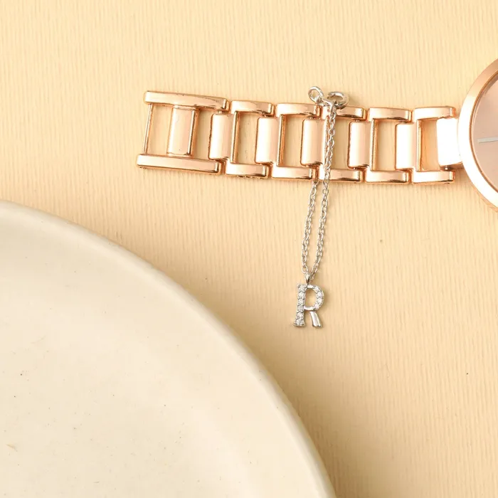 Alphabet CZ White Gold Plated Silver Watch Charm SILVER Charm Necklaces