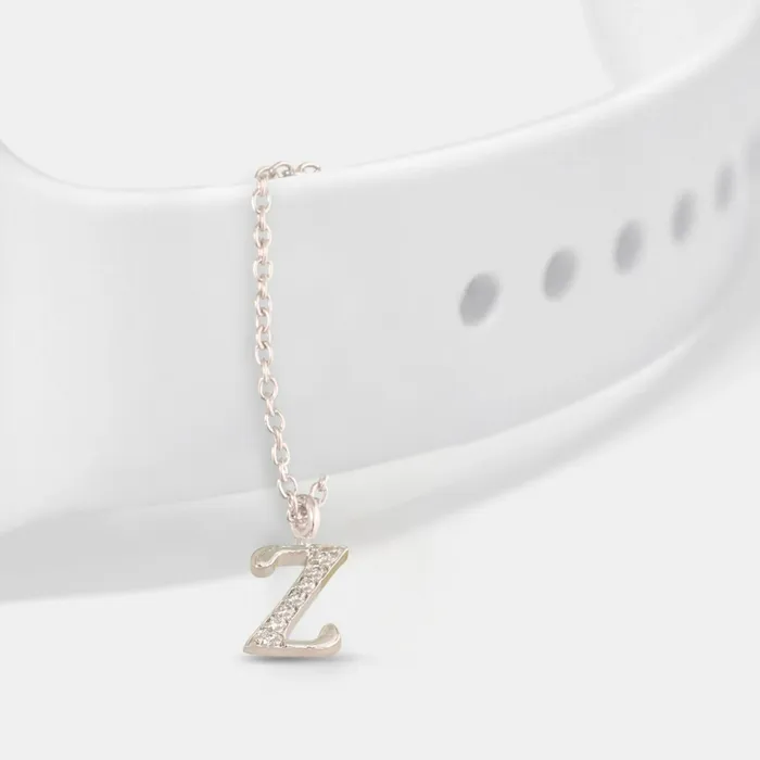 Alphabet CZ White Gold Plated Silver Watch Charm SILVER Charm Necklaces